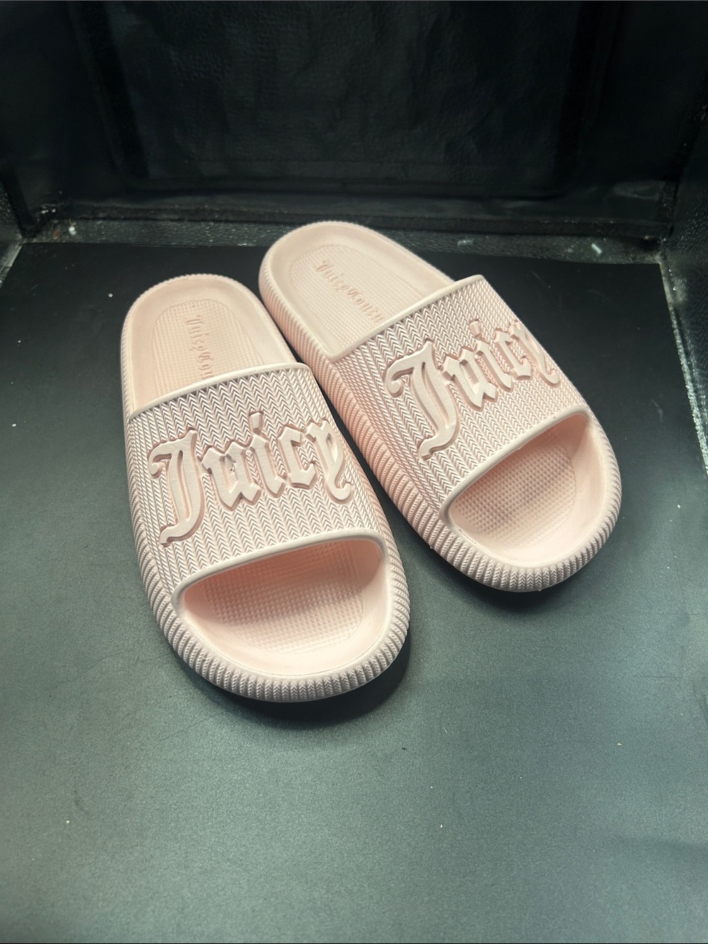 Juicy Couture Pale Pink Embossed Logo Slide Sandals